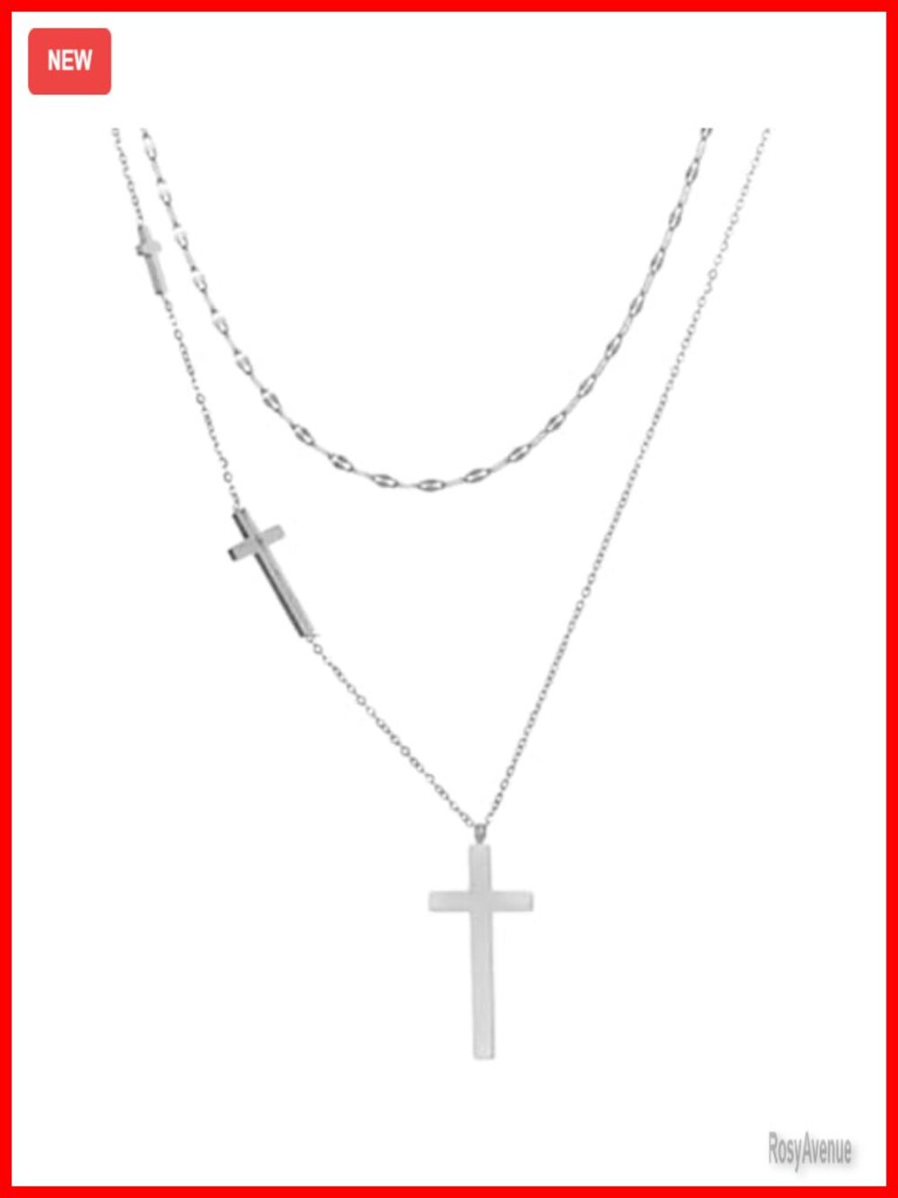 18K White Gold Plated Cross Necklace Layered Double Chain